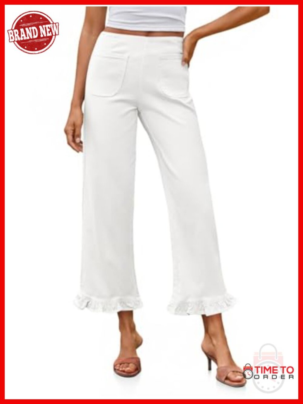 High Waisted Wide Leg Cropped Flare Denim Jeans with Pockets